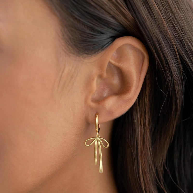 JIAOGE Christmas Gifts for Women Teen Girls Kids - Gold Bow Earrings for Women Jewelry Huggie Hoop Stud Earrings Hypoallergenic CZ Pearl Drop Bow Earring Gifts for Girls Wedding Birthday Gifts - Image 2
